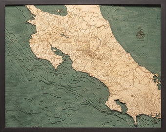 Costa Rica Wood Carved Topographic Depth Chart / Map