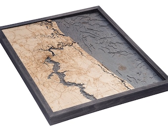 Jacksonville, Florida Wood Carved Topographic Depth Chart / Map