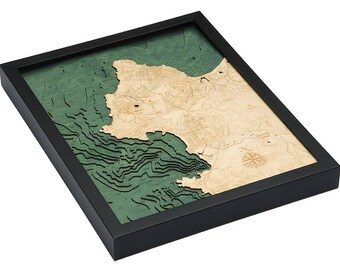 Carmel & Monterey, California Wood Carved Topographic Depth Chart / Map - Brown/Green