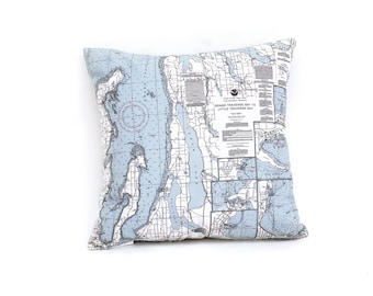 Grand Traverse Bay, MI Indoor/Outdoor Nautical Pillow  | Home Decor | Unique Decoration