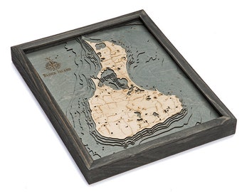 Block Island, RI Wood Carved Topographic Depth Chart / Map