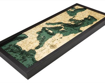 Mediterranean Sea Wood Carved Topographic Depth Chart / Map