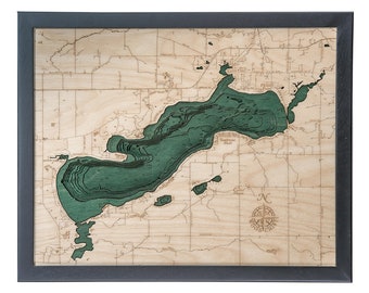 Green Lake, WI Wood Carved Topographic Depth Chart / Map