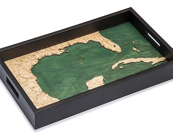 Gulf of Mexico Wooden Topographical Serving Tray