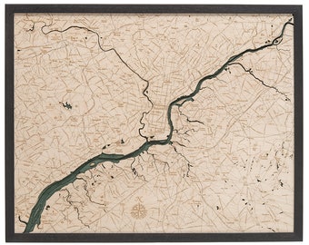 Philadelphia Wood Carved Topographic Depth Chart / Map