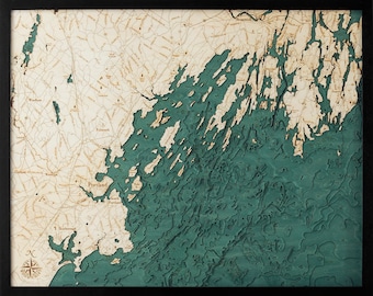 Portland, ME Wood Carved Topographic Depth Chart / Map