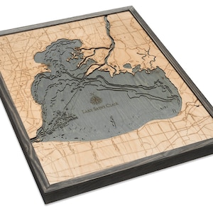 Lake St. Clair Wood Carved Topographic Depth Chart / Map