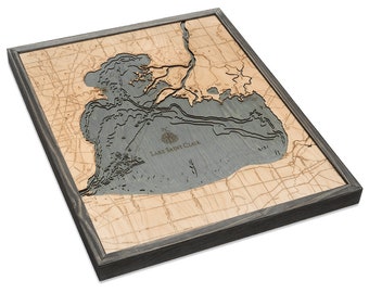 Lake St. Clair Wood Carved Topographic Depth Chart / Map