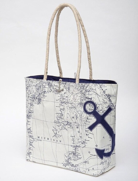 Great Lakes Sail Bag Tote - Nautical Anchor Design