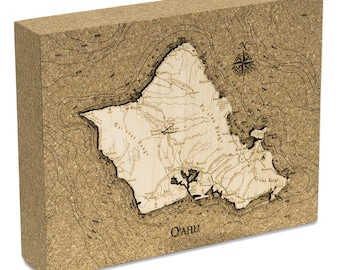 Oahu, Hawaii Topographic Cork Decoration