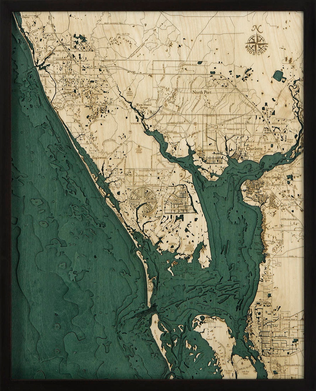 Charlotte Harbor Wood Carved Topographic Depth Chart / Map - Etsy