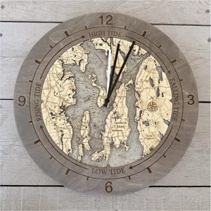 Narragansett Bay Tide Clock Wood Carved Topographic Clock