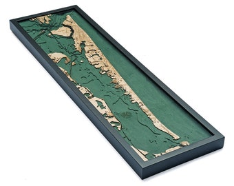 Galveston Wood Carved Topographical Depth Chart / Map