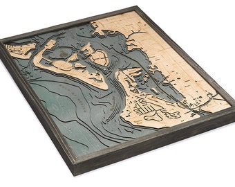 Siesta Key Wood Carved Topographic Depth Chart / Map