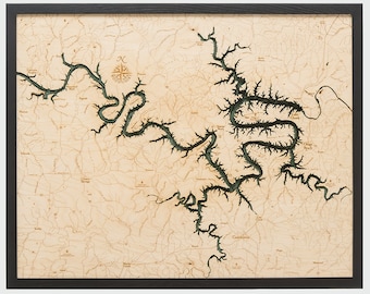 Lake of the Ozarks Wood Carved Topographic Depth Chart / Map