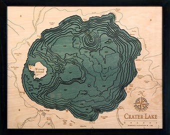 Crater Lake Wood Carved Topographic Depth Chart / Map