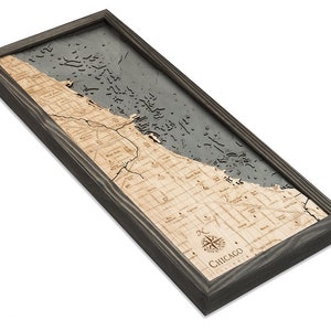 Chicago Wood Carved Toographic Depth Chart / Carte