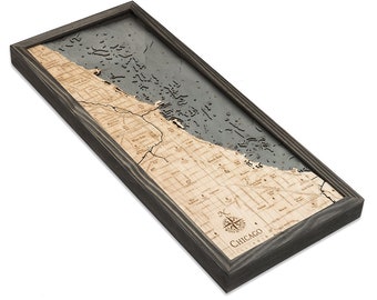 Chicago Wood Carved Topographic Depth Chart / Map