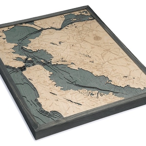 San Francisco / Bay Area Wood Carved Topographic Depth Chart / Map - Gray