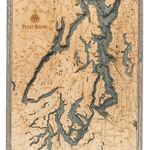 Puget Sound Wood Carved Topographic Map Gray Farm