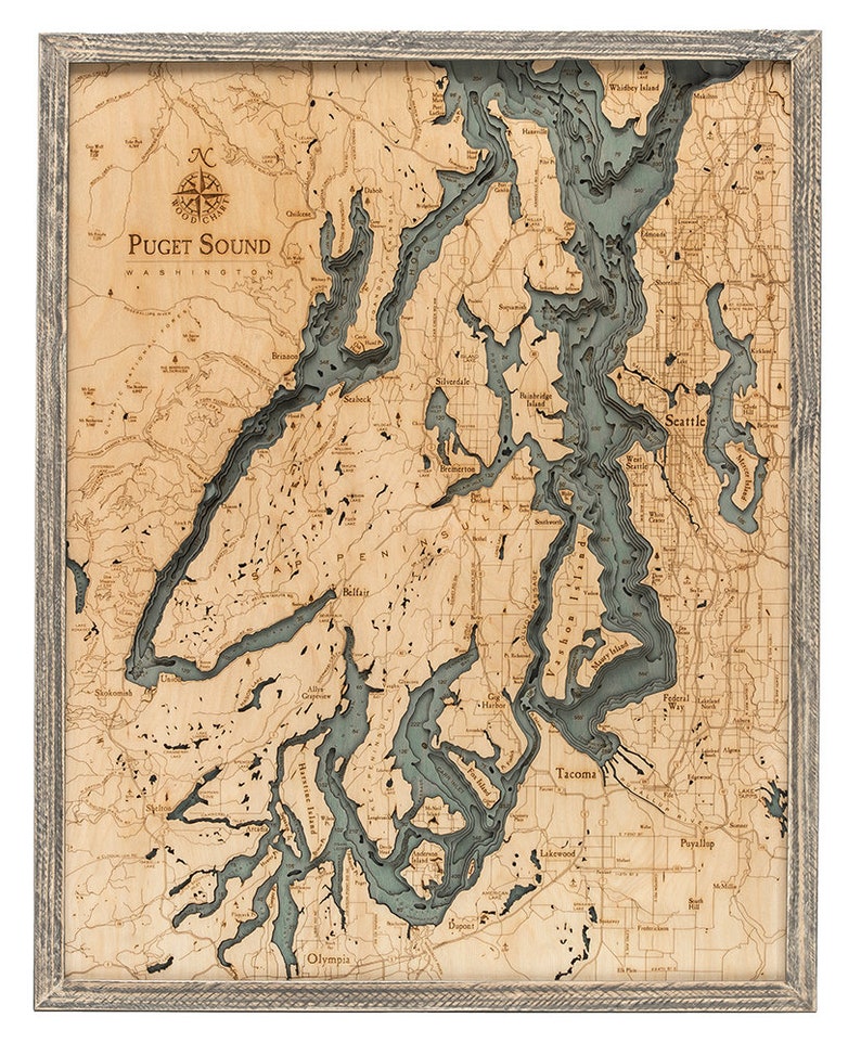 Puget Sound Wood Carved Topographic Map Gray Farm