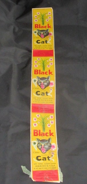 BLACK CAT Firecracker 23" LABEL 1 1/2 200 Vintage Feuerwerk Feuerwerkskörper 1960er 1970er Komplett