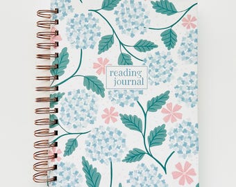 Hydrangea Hardcover Reading Journal | Rose Gold Wire Bound, Handmade Reading Journal, Book Lover Gift