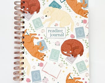 Reading Dogs Hardcover Reading Journal | Rose Gold Wire Bound, Handmade Reading Journal, Book Lover Gift
