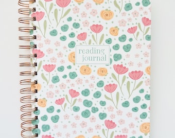 Spring Floral Hardcover Reading Journal | Rose Gold Wire Bound, Handmade Reading Journal, Book Lover Gift