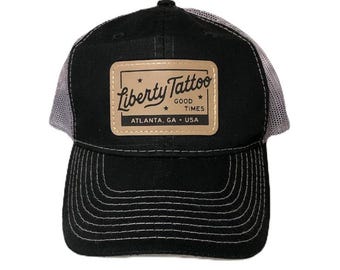 Custom Leather Patch Trucker Cap: Personalized Logo, Adjustable Fit