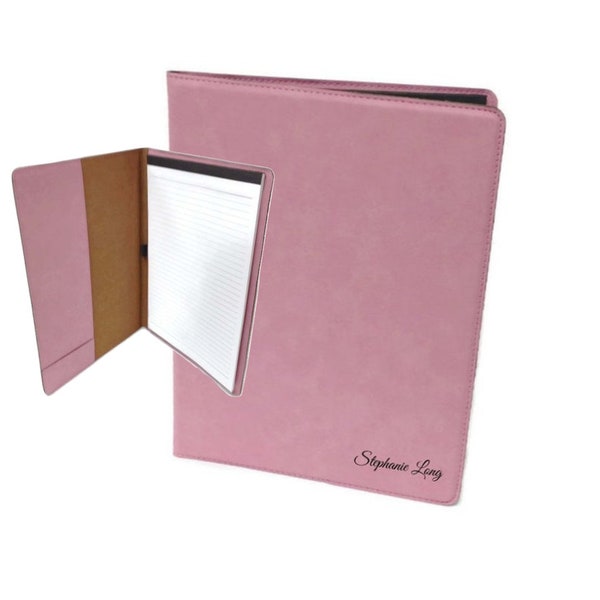 Personalized Leather Portfolio with Notepad, Personalized Business Gift, 9 1/2" x 12" Customized Leatherette Portfolio, Custom Engraved,Pink