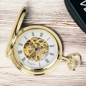 Mens Pocket Watch, Personalized Pocket Watch, Gift For Him, 14k Gold Finish, Fathers Day Gift, Valentine Gift For Him, Wedding Keepsake