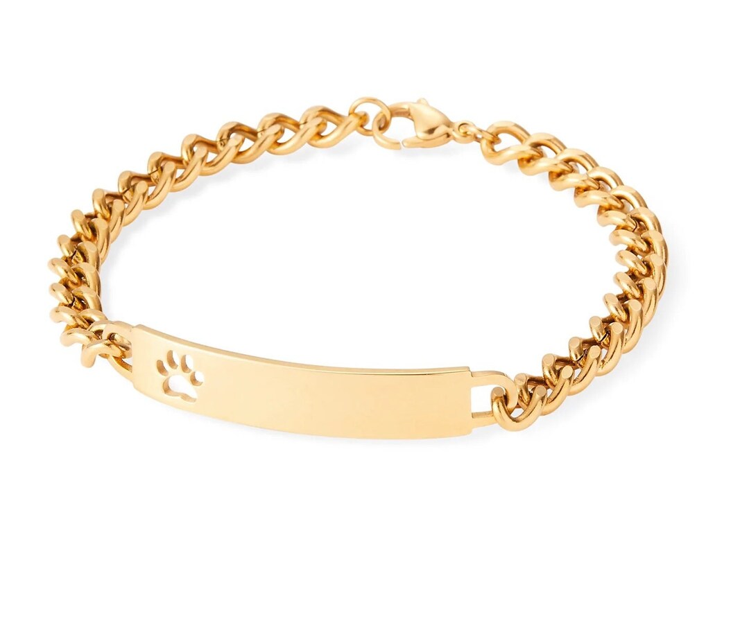 Ladies ID Bracelet Personalized Gold Plated With Paw Print Etsy