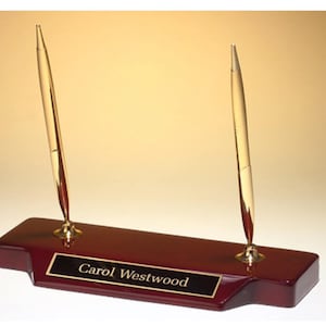 Personalized Desk Pen Graduation Gift Set | 2 Pens With Piano Finish Stand and Laser Engraved Plate