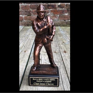 Fire Fighter Award, Simulated Bronze Fireman Statue, Emergency Response Git Personalized