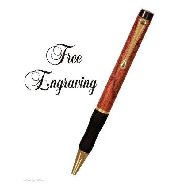 Personalized Ink Pen Rosewood Body Gripper Hand Engraved Free Ball Point