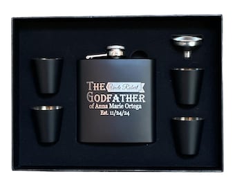 Personalized Godfather Flask Set: Matte Black Stainless Steel, Godfather Proposal Gift