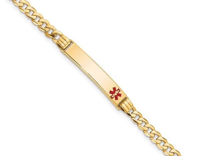 Personalized 14K Solid Gold Medic ID Bracelet Ladies 7" Medical History Alert Custom