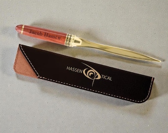Personalized Letter Opener, Engraved Wood Handle, Leather Sleeve
