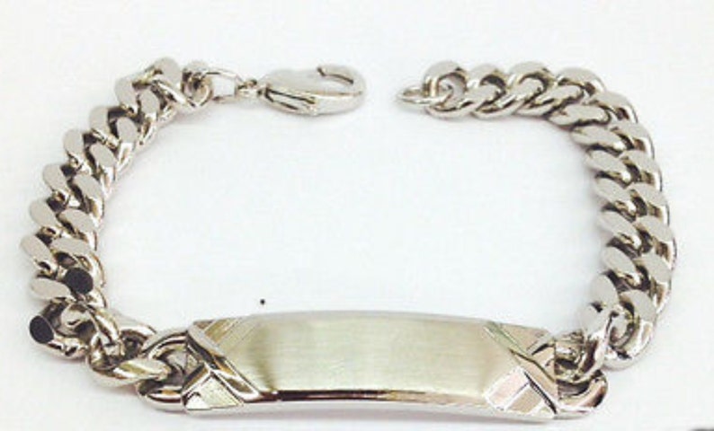 Personalized Mens ID Bracelet Speidel Silver Plated Custom Hand Engraved