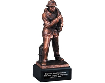 Fire Fighter Award, Simulated Bronze Fireman Statue, Emergency Response Git Personalized