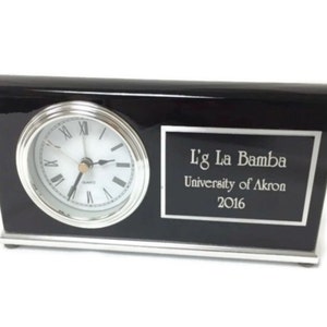 Desk Clock Custom, Personalized Graduation Gift, Black High Gloss Piano Finish, Engraved Desk Gift, Personalized Clock