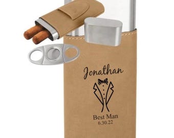 Personalized Cigar Case with Cutter, Groomsmen Gift