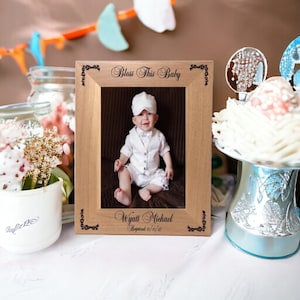 Newborn Gift, Personalized Baby Photo Frame, Holds 5&quot; x 7&quot; Photo, Bless This Baby Wood Frame, Engraved Free