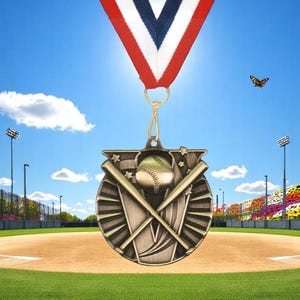 Personalized Baseball Medals: 3D Die-Cast, Engraved, Neck Ribbon