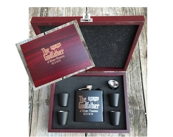 Deluxe Godfather Inspired 6 Piece Flask Set Includes Wood Box Personalized Godfather Gift