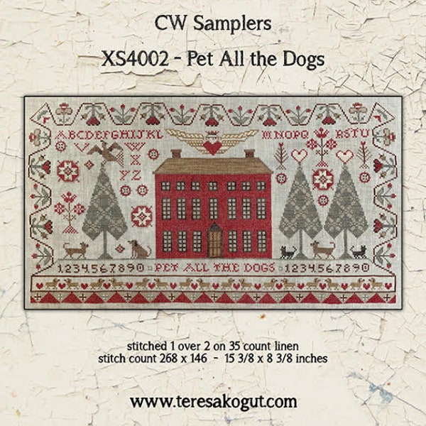 Pet All the DOGS by Teresa Kogut / cross stitch chart / Sampler / pattern only