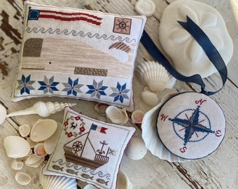 CALLING of the SEA Pinkeeps & PinDisk / Stacy Nash Primitives / cross stitch chart / pattern only