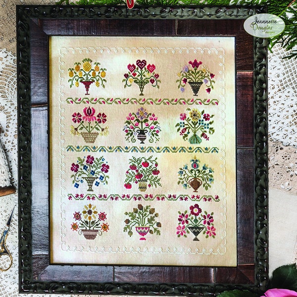 MINI BOUQUET COLLECTION / All 12 months in one Book by Jeannette Douglas designs/  cross stitch book / pattern only