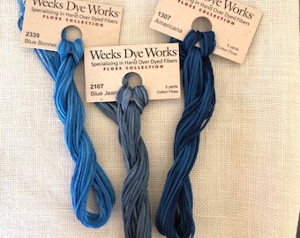Weeks Dye Works / Blues / Floss / cross stitch threads / embroidery / Jay Bird / Sky / Fathers Day plus others